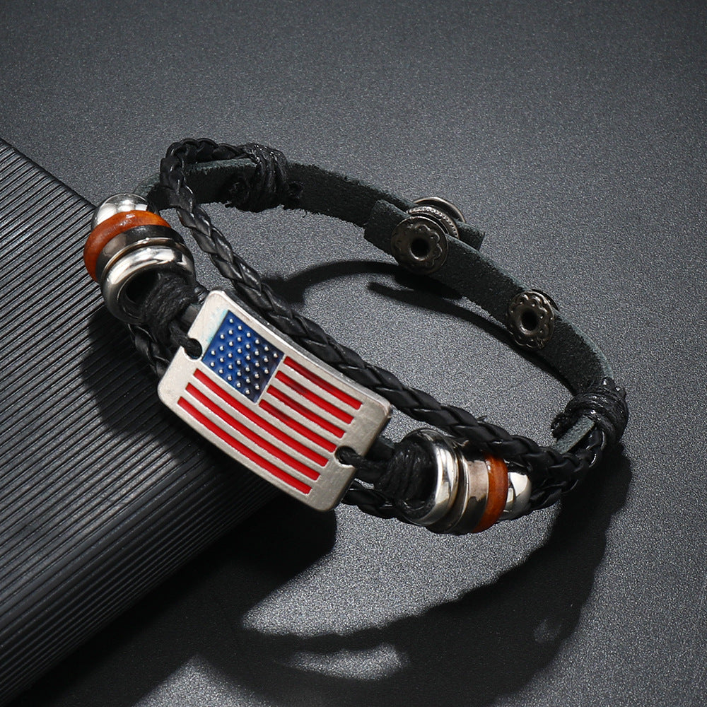 Wholesale Leather American Flag Beaded Bracelet Vintage Men S Handmade Jewelry Accessory For Everyday Wear And Travel Souvenir