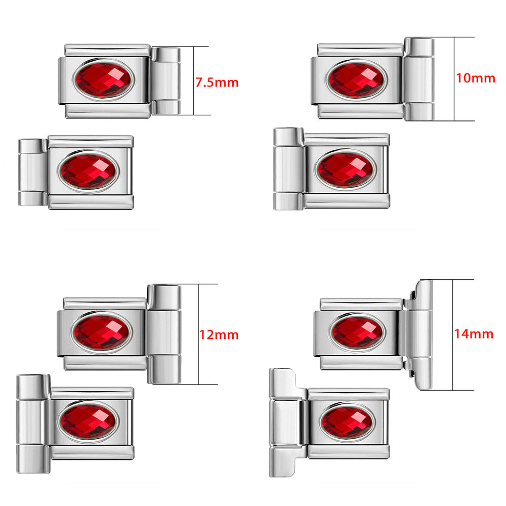 Wholesale Stainless Steel Oval Zircon Watch Connector for DIY Bracelet,  Italian Module Charm,  Jewelry Accessory