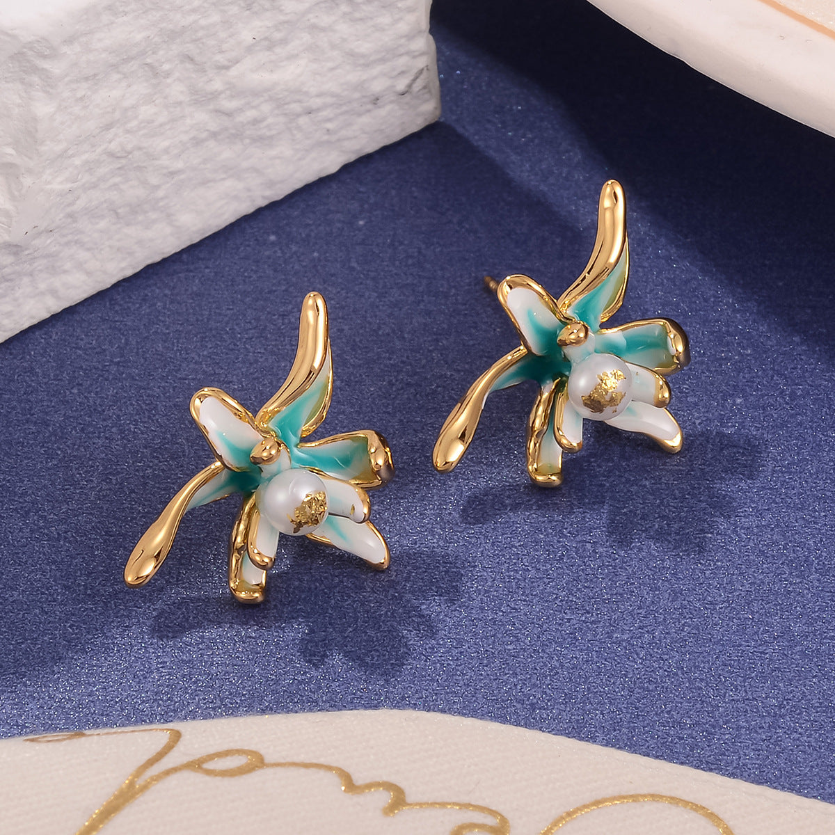 Wholesale Colorful Pearl Flower Enamel Drop Oil Fashionable Earrings