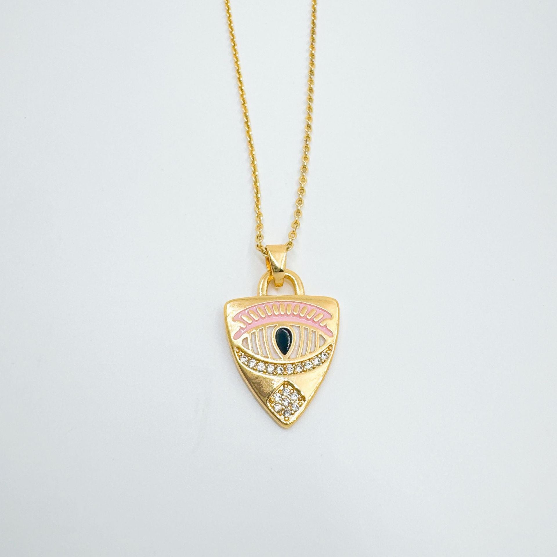 Wholesale Fashion Evil Eye Shield Pendant Gold Plated Copper Necklace Women' s Boutique Resale