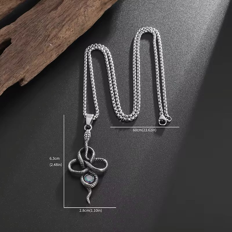 Wholesale  Retro Snake-shaped Winding Gemstone Pendant Necklace