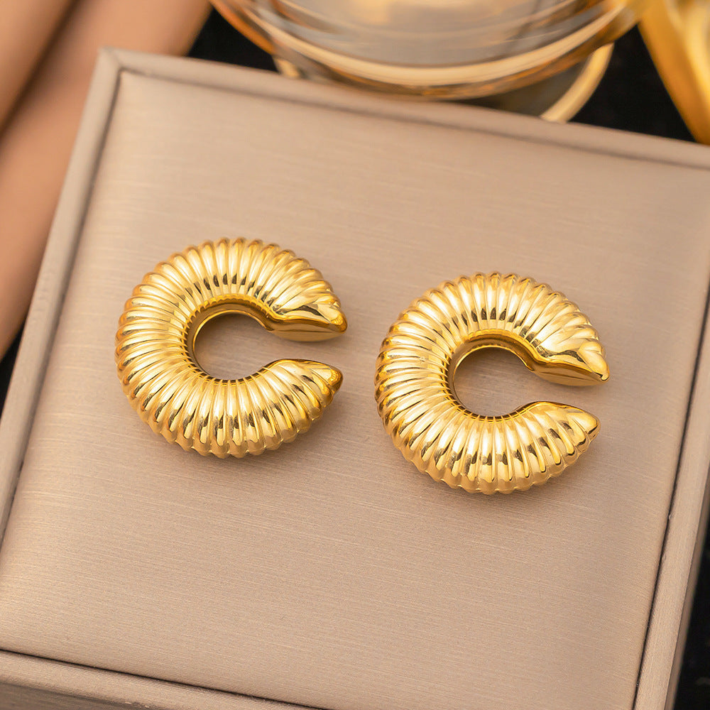 Wholesale 18K Gold Plated Earrings Titanium Steel Earrings Hollow Earrings ACC-ES-Qinzhe001