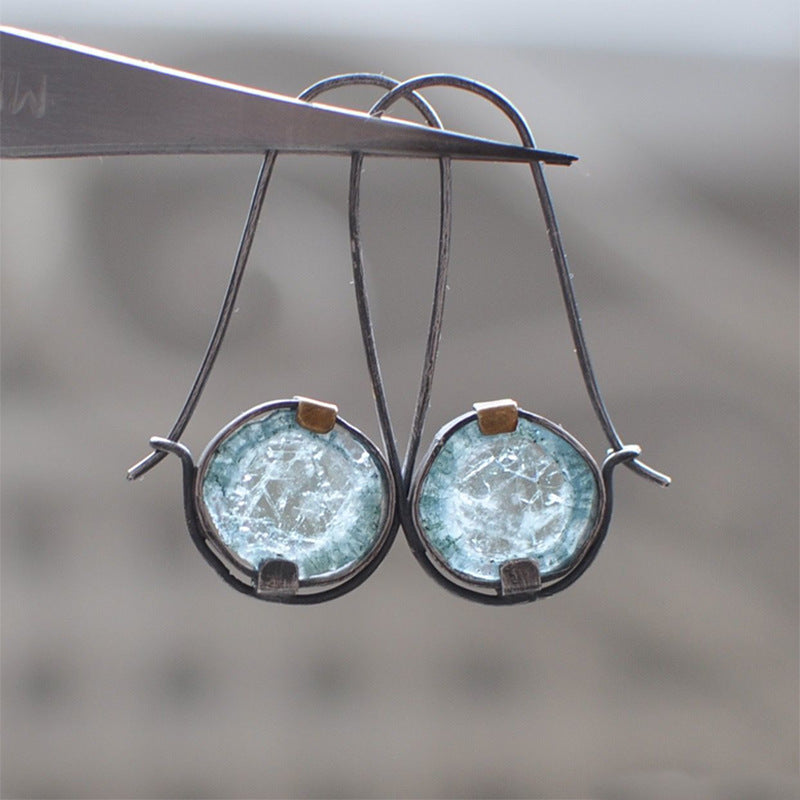 Wholesale  Moonstone double color light blue round earrings