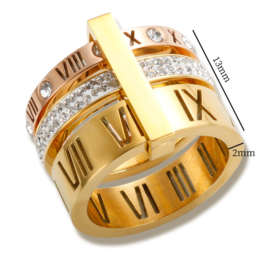 Wholesale Stainless steel gold-plated multi-layered irregular-shaped ring
