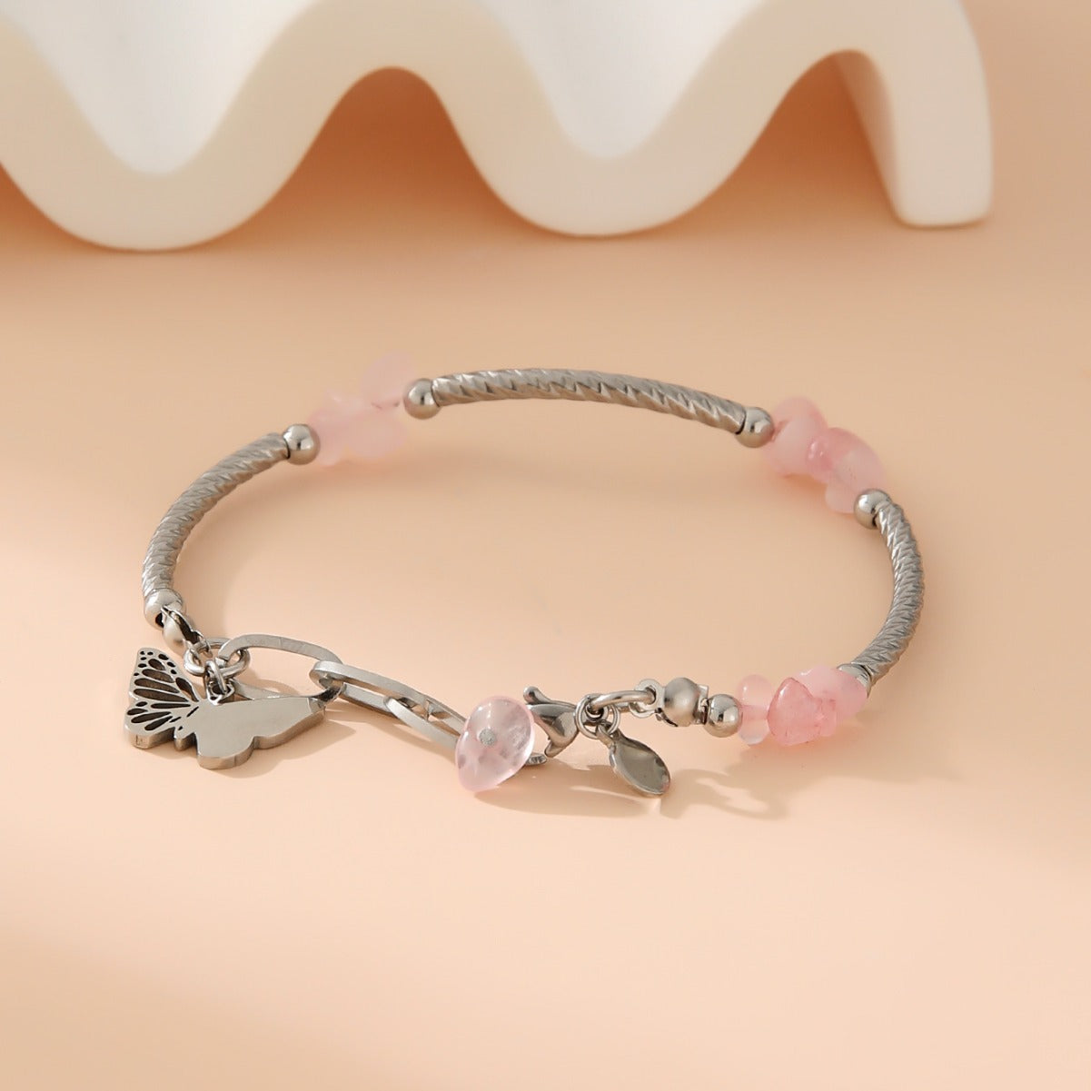 Wholesale  stainless steel color gravel butterfly pendant gold bracelet