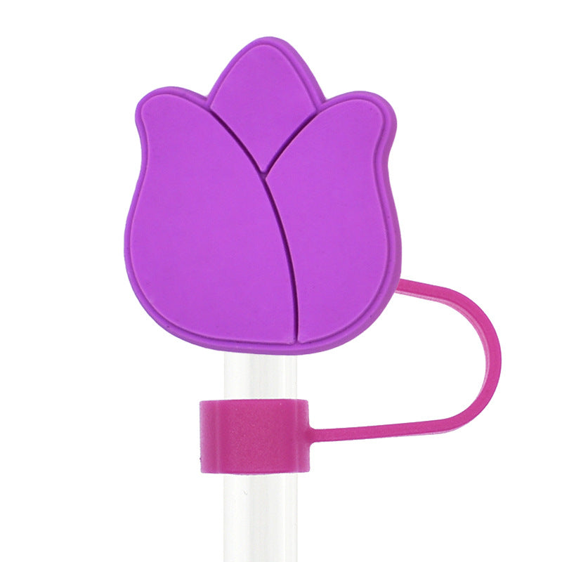 Wholesale Random 100pcs Tulip Straw Tube Cap 10mm Soft Glue Straw Decoration Straw Cover ACC-SCR-RYY036