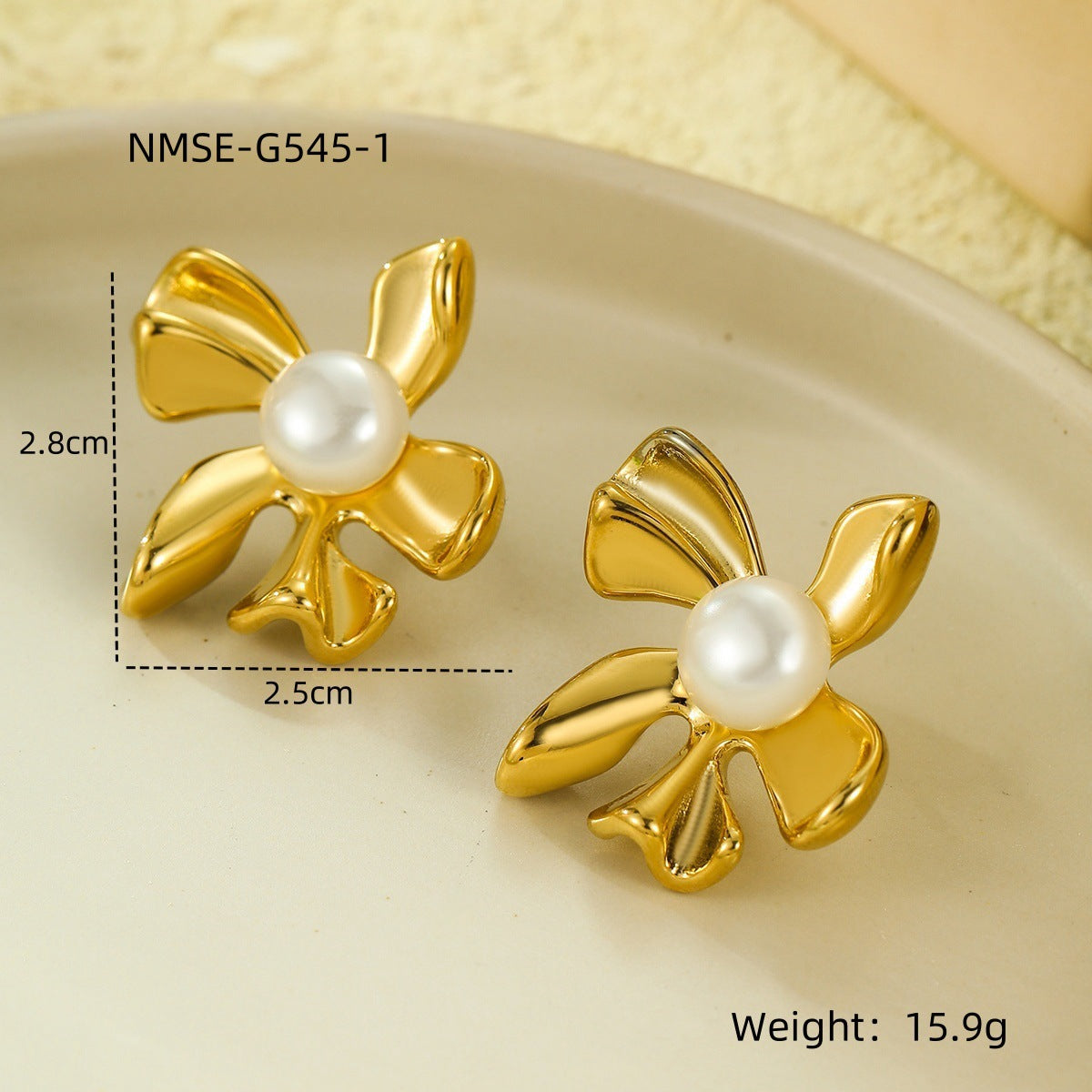 Wholesale stainless steel earrings geometric flowers pearl  earrings