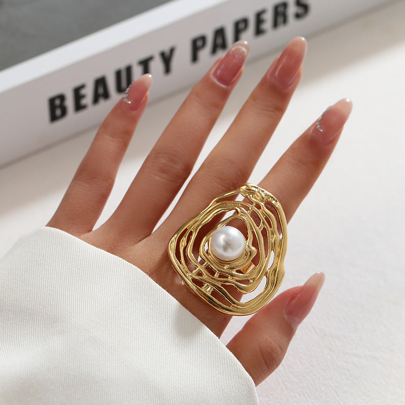 Wholesale  Asymmetrical Winding Pearl Open Ring
