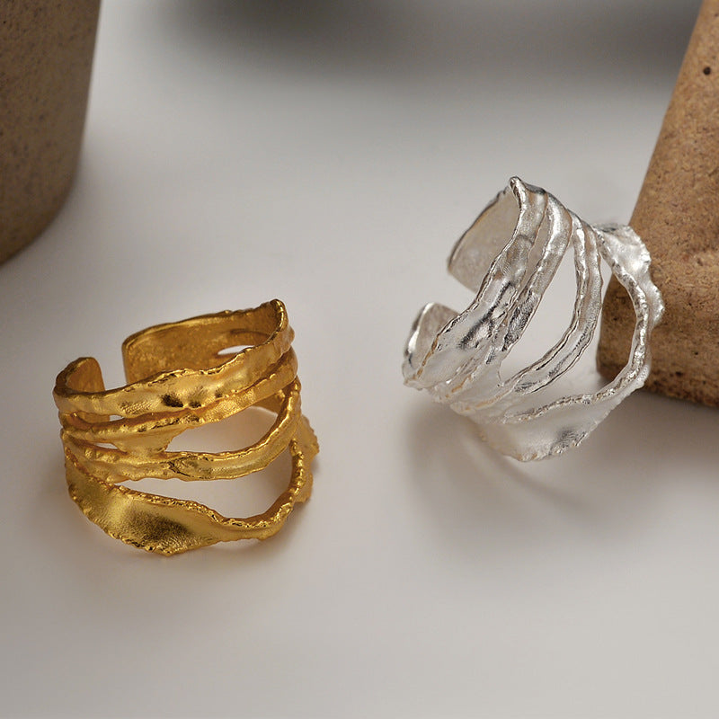 Wholesale Light Luxury Simple S925 Sterling Silver Irregular Hollow  Ring