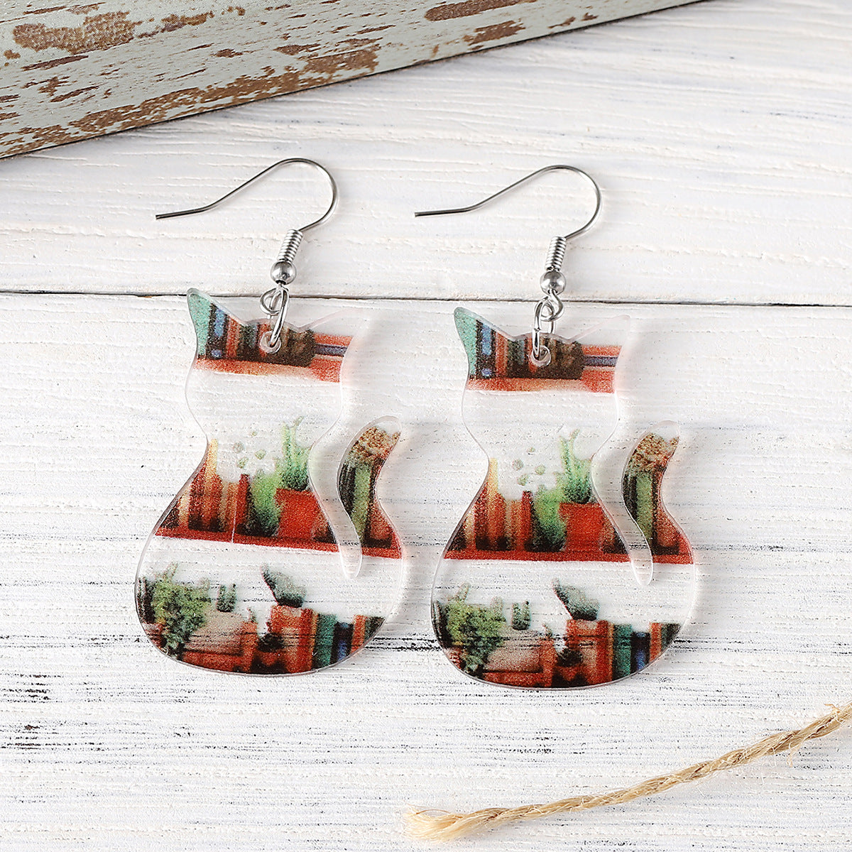 Wholesale book potted kitten book lover cute pendant earrings