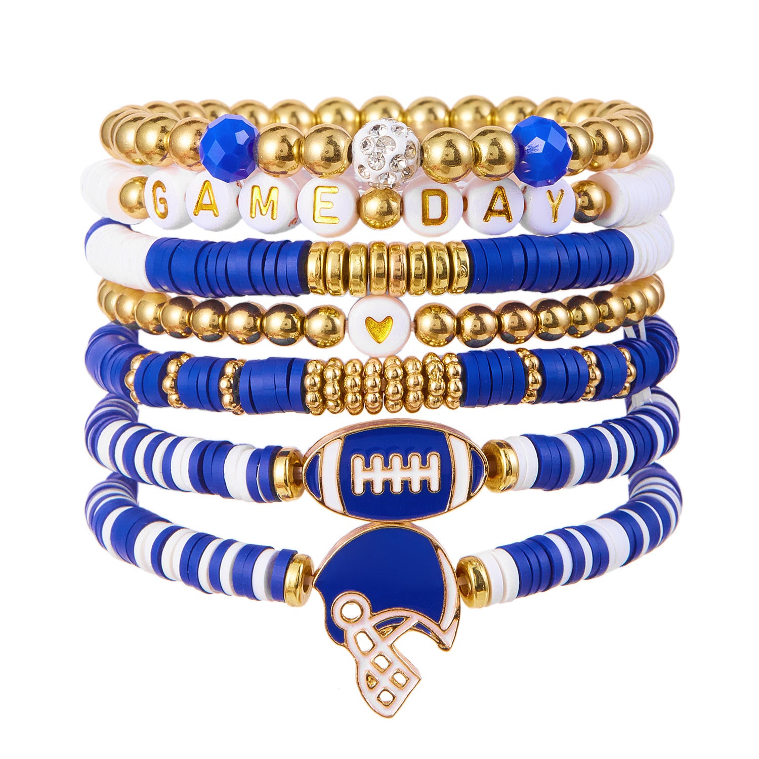 Wholesale Football letter multi-layered polymer clay elastic bracelet set