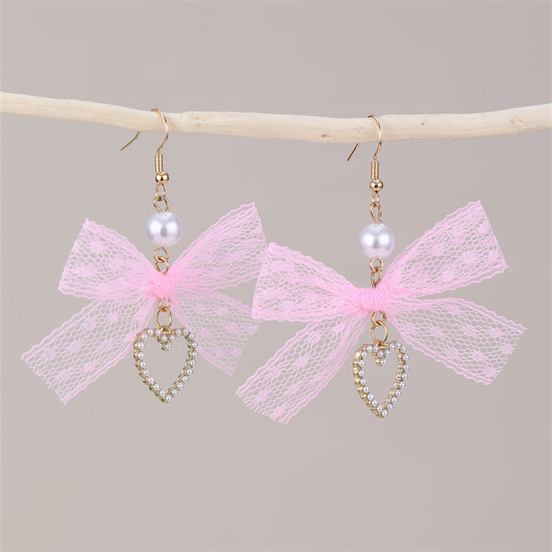 Wholesale  lace bow long love pendant earrings