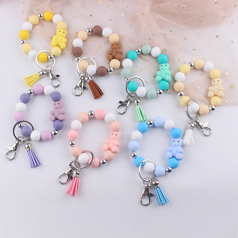 Wholesale Cartoon Bear Silicone Beaded Wristlet Keychain ACC-KC-GuangTian083