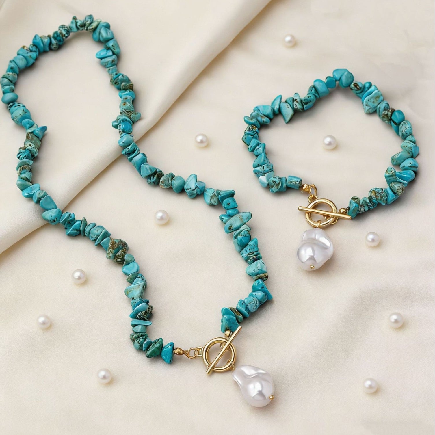Wholesale Handmade Irregular Turquoise Pearl Pendant Necklace,  Ins Style Fashion Accessory