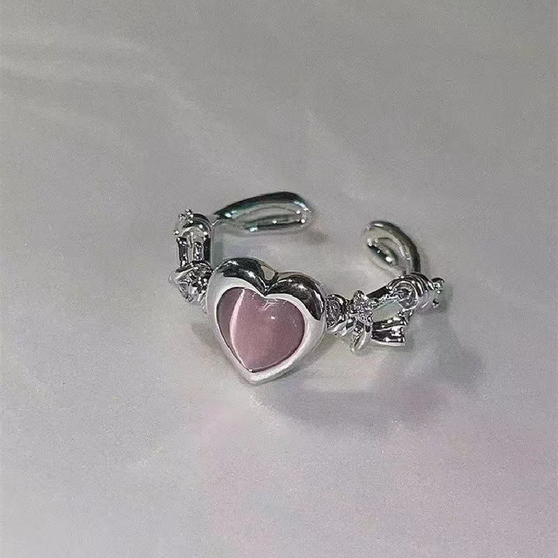 Wholesale Chic Pink Heart ns Micropaved Zircon Ring Women Fashion Accessory Everyday Wear Gift