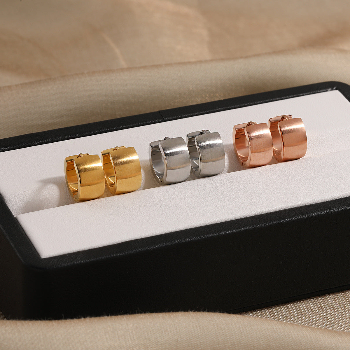 Wholesale  retro minimalist personality brushed ear buckle titanium steel earrings for women