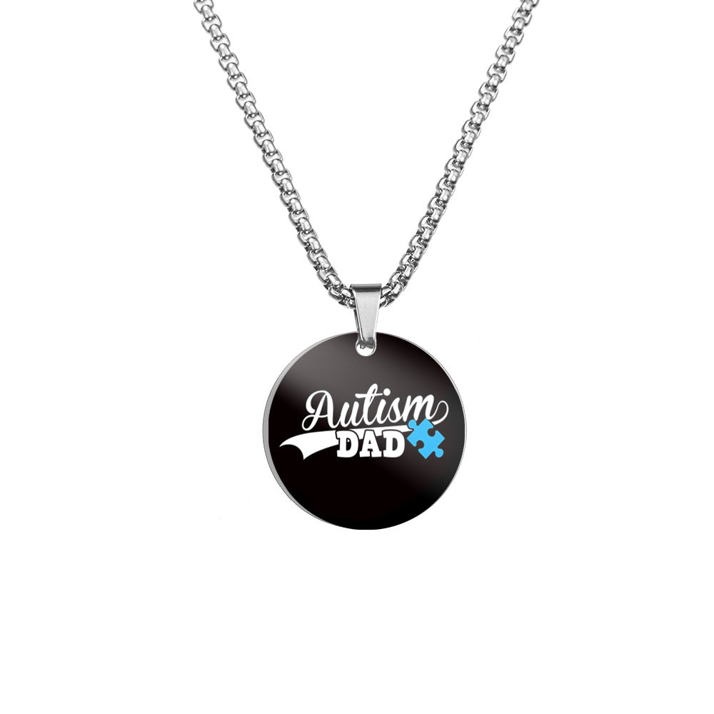 Wholesale Autism DAD Color Printed Pendant Stainless Steel Necklace Father's Day ACC-NE-HuanYu003