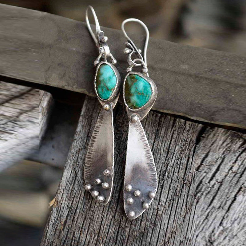 Wholesale  retro geometric irregular do old inlay turquoise earrings earrings