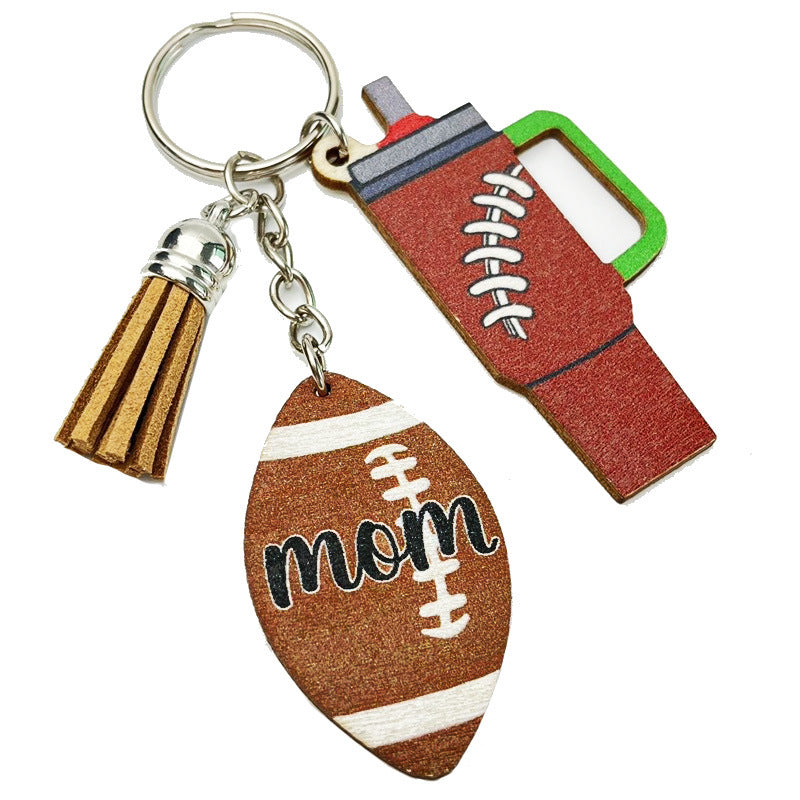 Wholesale 2pcs MOM Cup Football Basketball Tassel Sports Wooden Keychain Creative Keychain ACC-KC-HY026