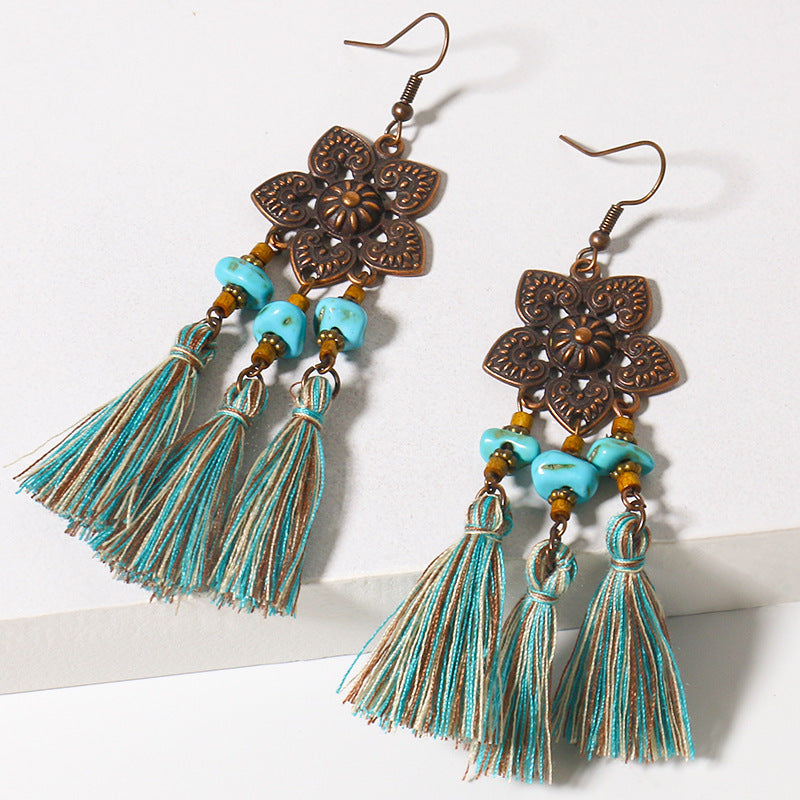 Wholesale Bohemian Ethnic Style Flower Turquoise Alloy Earrings ACC-ES-HanH019