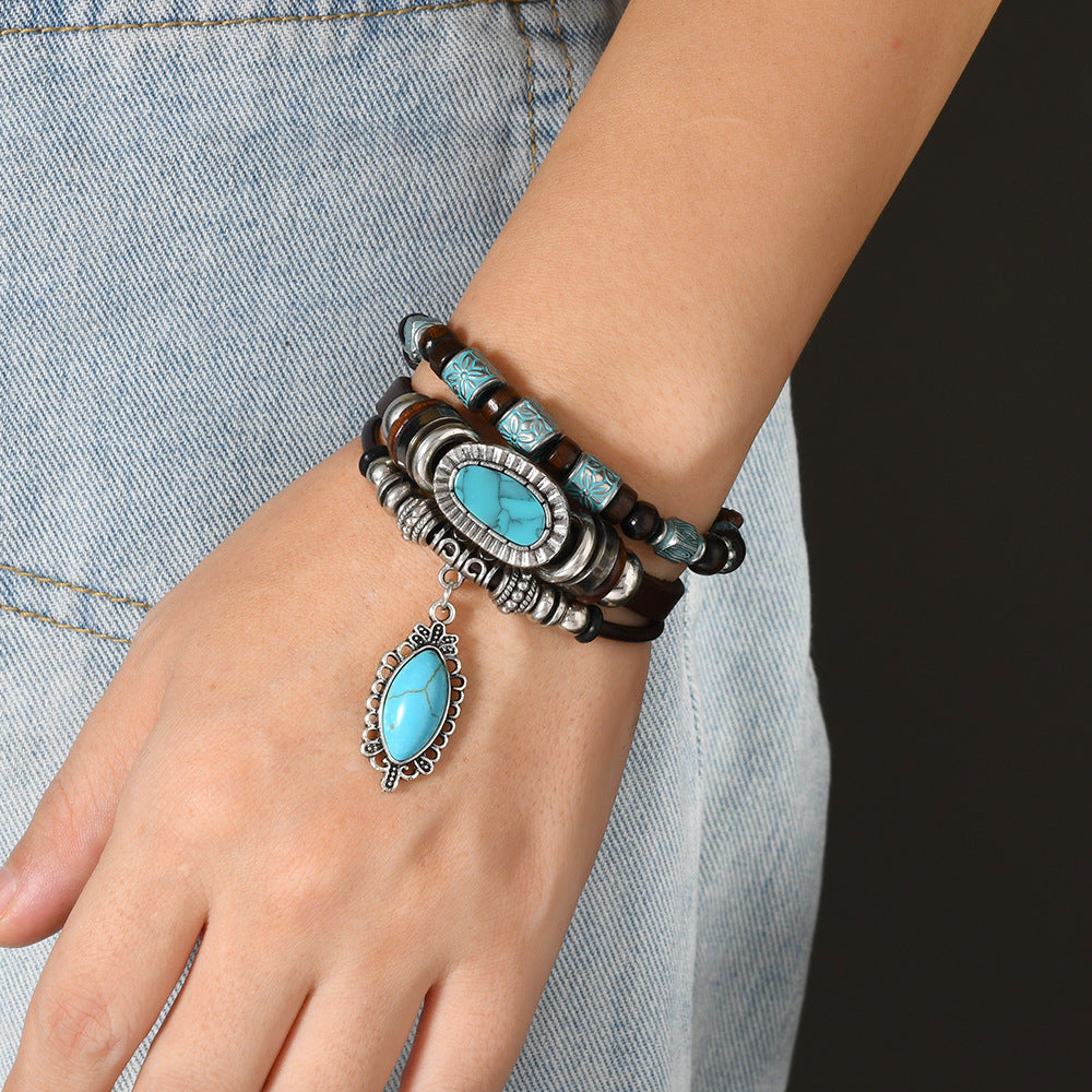 Wholesale Creative Ethnic Punk Style Beaded Leather Bracelet Handmade Unisex Fashion Accessory