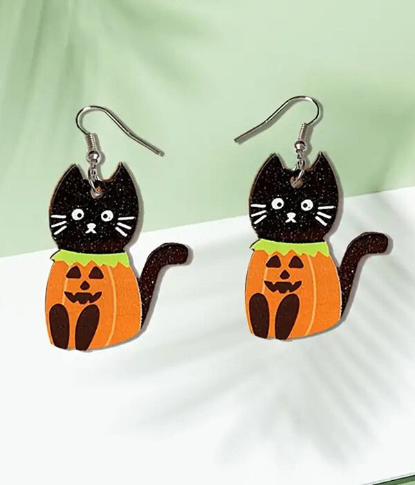 Wholesale  Acrylic Earrings Double-Sided Printed Ghost Cat Pumpkin Drop Earrings Party Gift