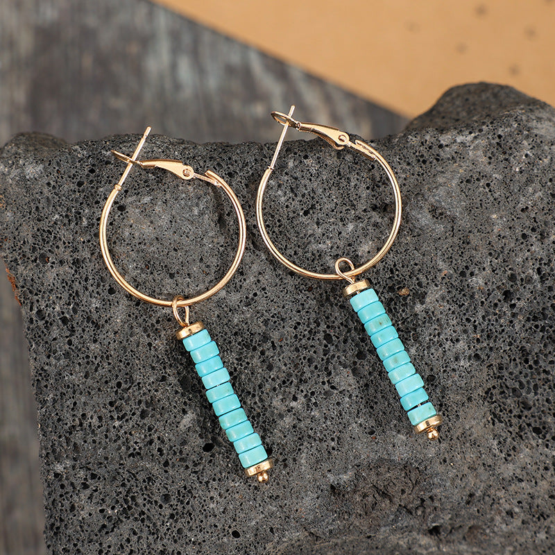 Wholesale Bohemian Style Spacer Earrings with Turquoise Beads,  Alloy Electroplated Jewelry Accessory for Women