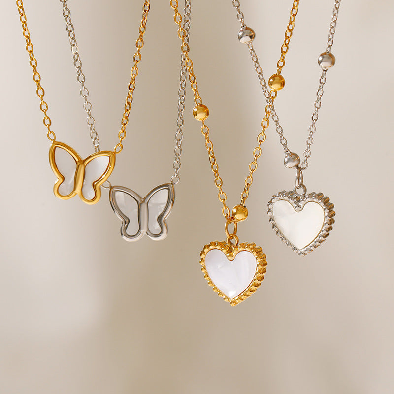 Wholesale  Stainless Steel Real Gold Color Preservation Temperament Love Butterfly Necklace