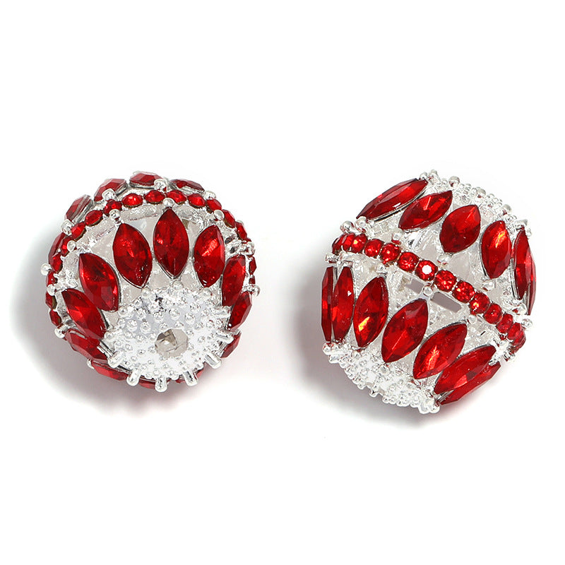 Wholesale 10pcs Heavy Alloy Hollow Diamond Balls Horse Eye Rhinestone Beads DIY Accessories ACC-BDS-BLG094