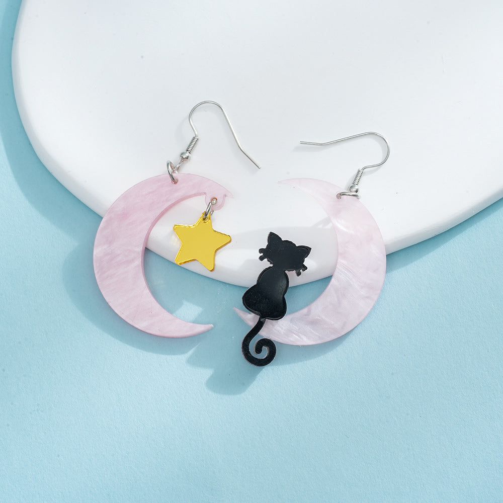 Wholesale Cute Cartoon Moon Cat Acrylic Earrings