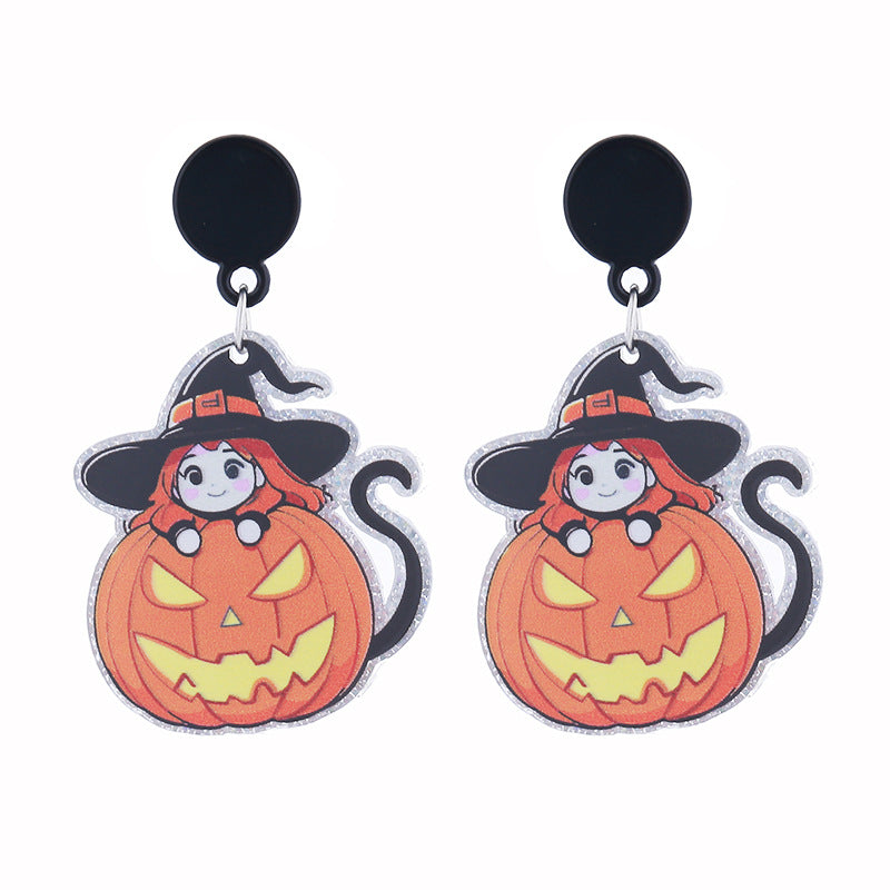Wholesale Acrylic Earrings Ghost Pumpkin Cartoon Bat Pumpkin Halloween Earrings