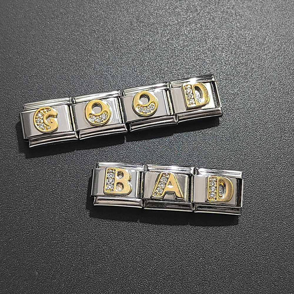 Wholesale  Italian module  stainless steel with diamond letters DIY bracelet