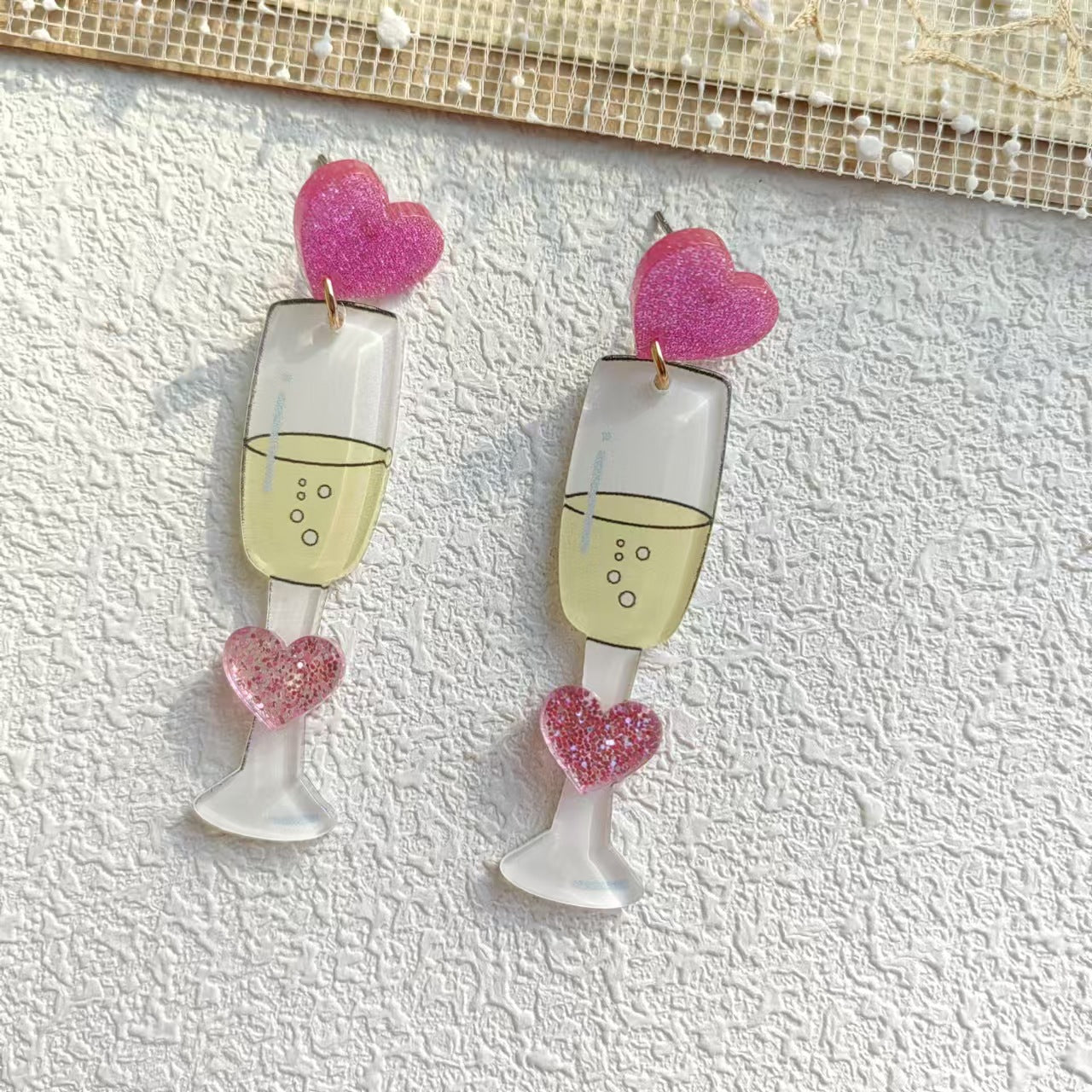 Wholesale Acrylic Valentine's Day Love Red Wine Cup Cute Pendant Earrings
