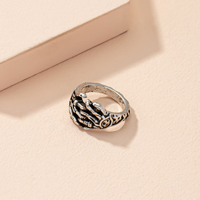 Wholesale Palm Ring Cool Hip-Hop Street Ins Style Retro Old Stylish Fashion Skull Five-Claw Ring