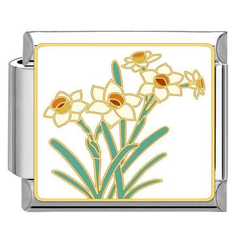 Wholesale Titanium Steel Enamel Flower Pattern Italian Charm Bracelet,  DIY Bracelet for Jewelry Making,  Fashion Accessory