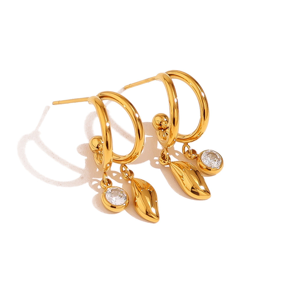 Wholesale  Geometric Glow Pendant 18K Gold Titanium Steel Round Zircon  Earrings