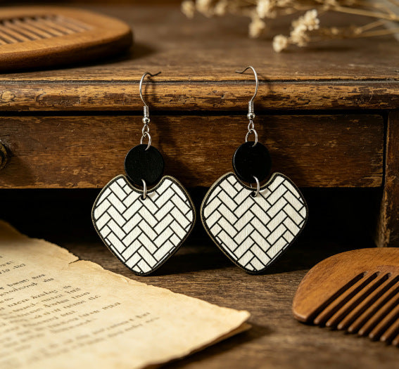 Wholesale Bohemian Striped Geometric Painted Wooden Pendant Earrings Stylish Fashion Accessory For Gift And Boutique Resale