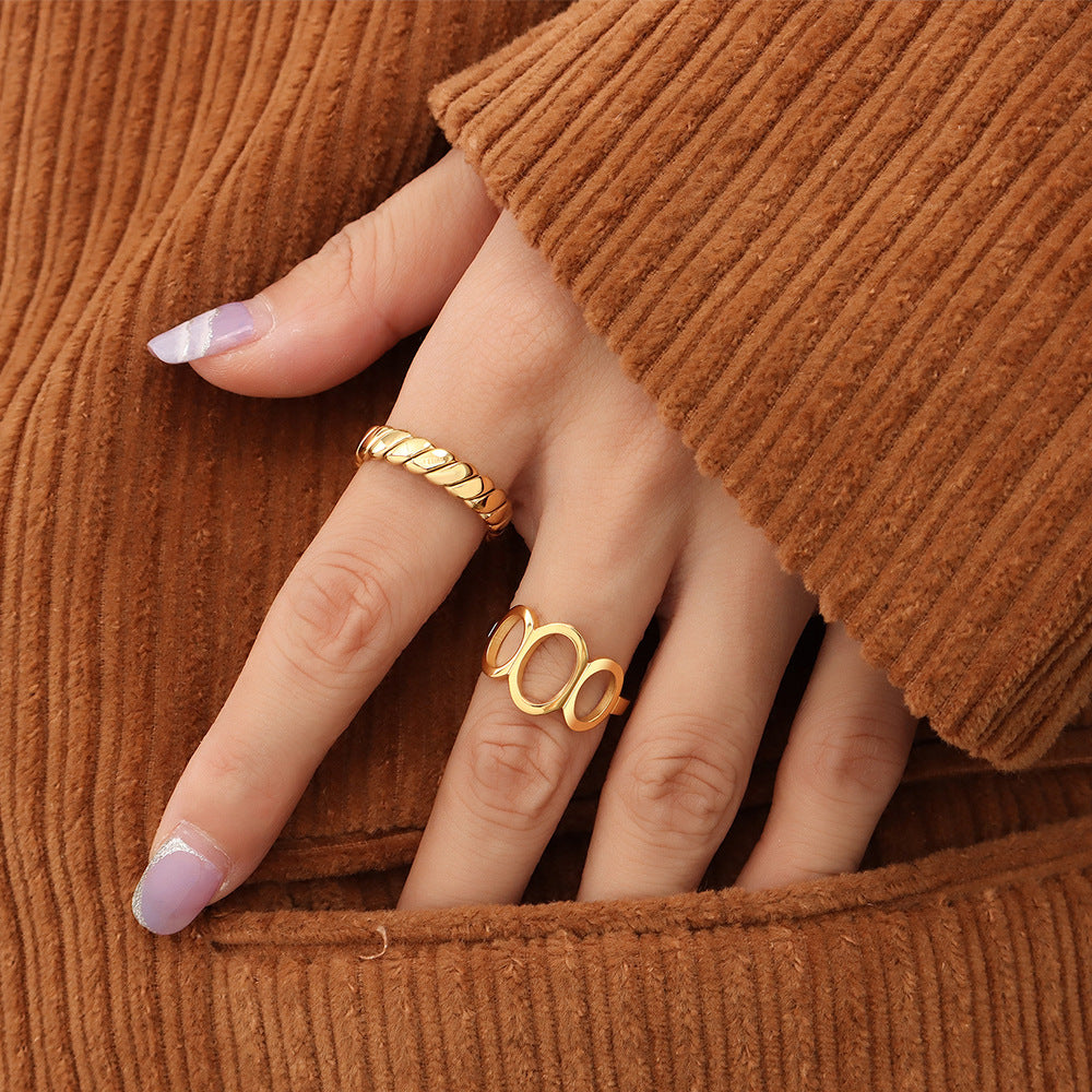 Wholesale Retro Geometric Plain Ring 18K Gold Plated Titanium Steel Ring ACC-RS-MiLi001