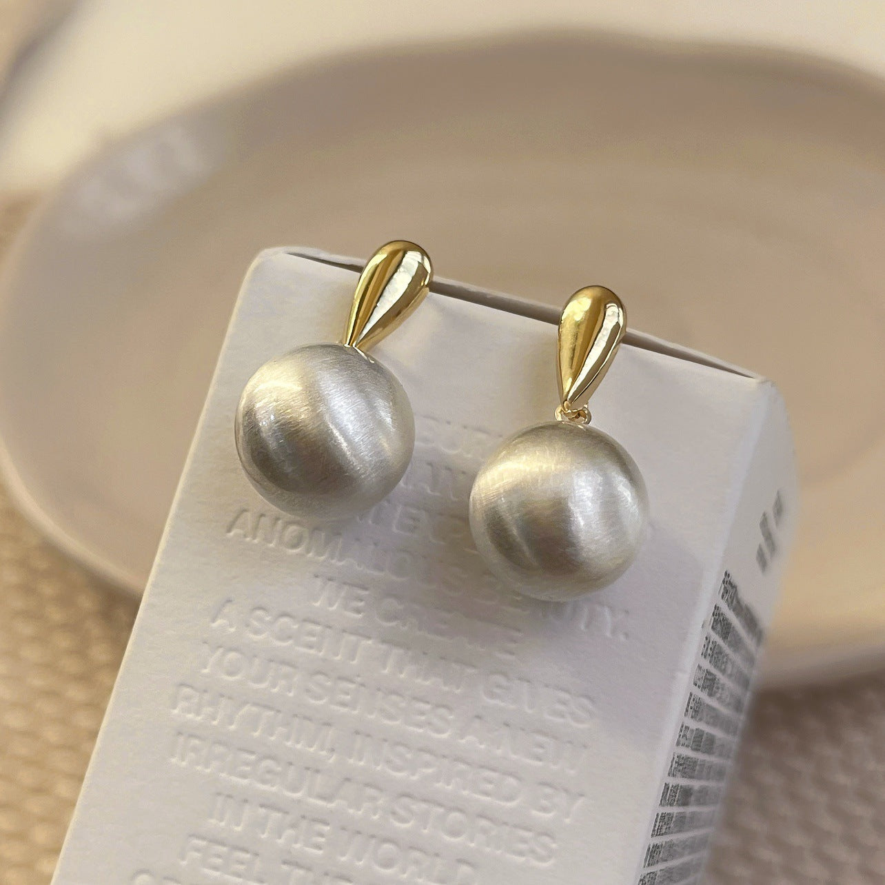 Wholesale Korean Style Golden Water Drop and Silver Ball Pendant Earrings Fashion Accessory for Boutique Resale
