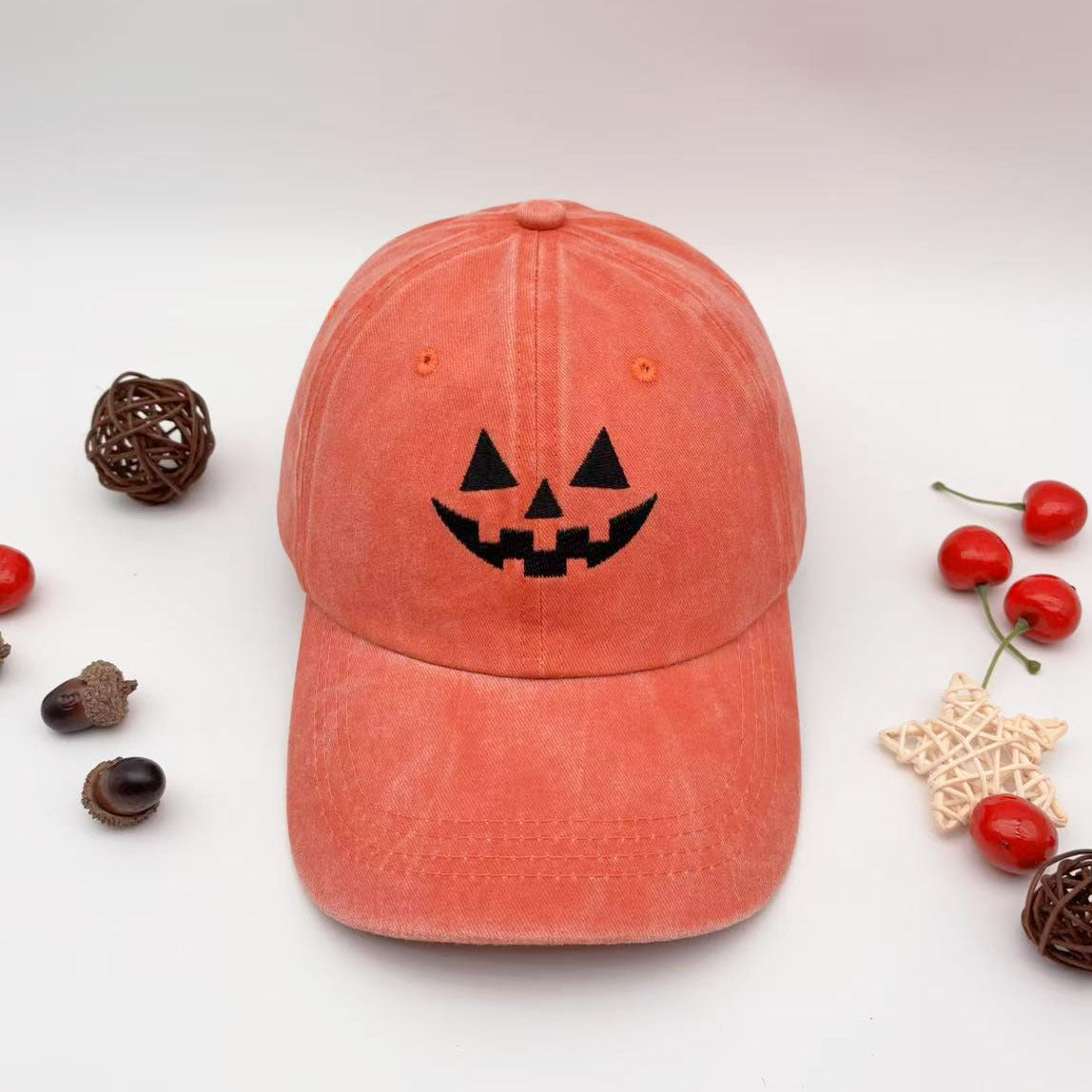 Wholesale  Embroidered Pumpkin Smiley Baseball Cap