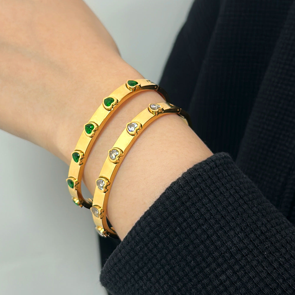 Wholesale Stainless Steel 18K Gold Heart-shaped Zircon Buckle Light Luxury Bracelet ACC-BT-MeiSD001