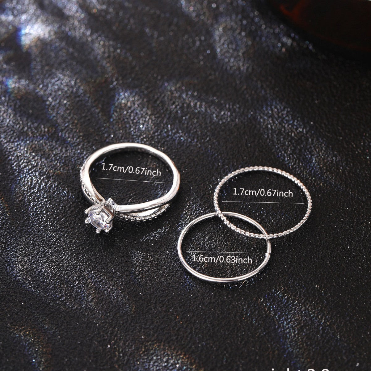 Wholesale  plain ring three-piece set copper inlaid shiny zircon ring