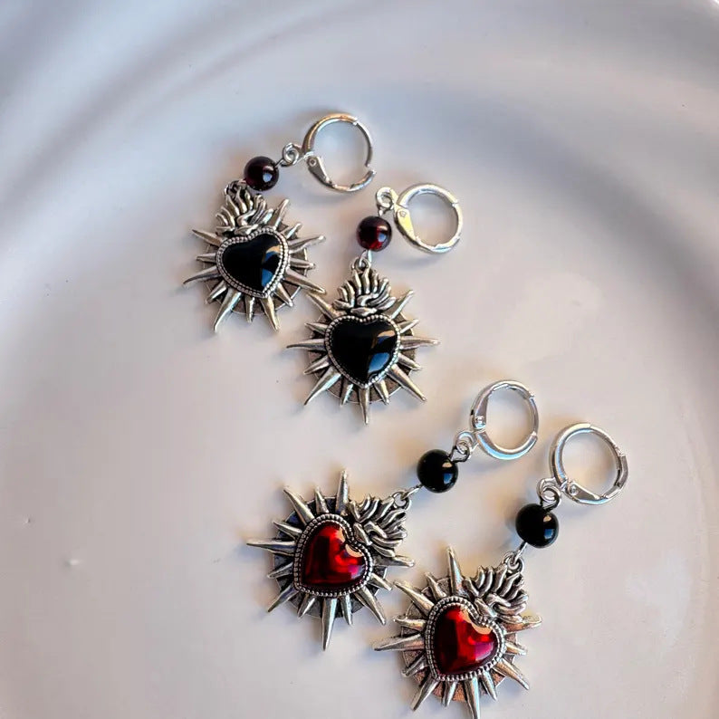 Wholesale Dark Gothic Red Heart Pendant Earrings Zinc Alloy Boutique Resale