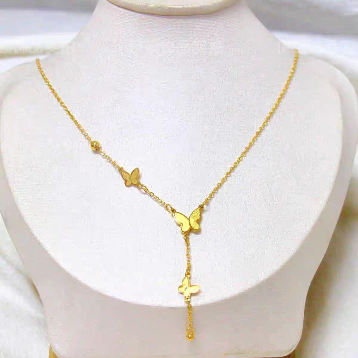 Wholesale Butterfly Necklace  Titanium Steel PVD Electroplated Y Type Long Exquisite Butterfly Tassel Pendant Necklace