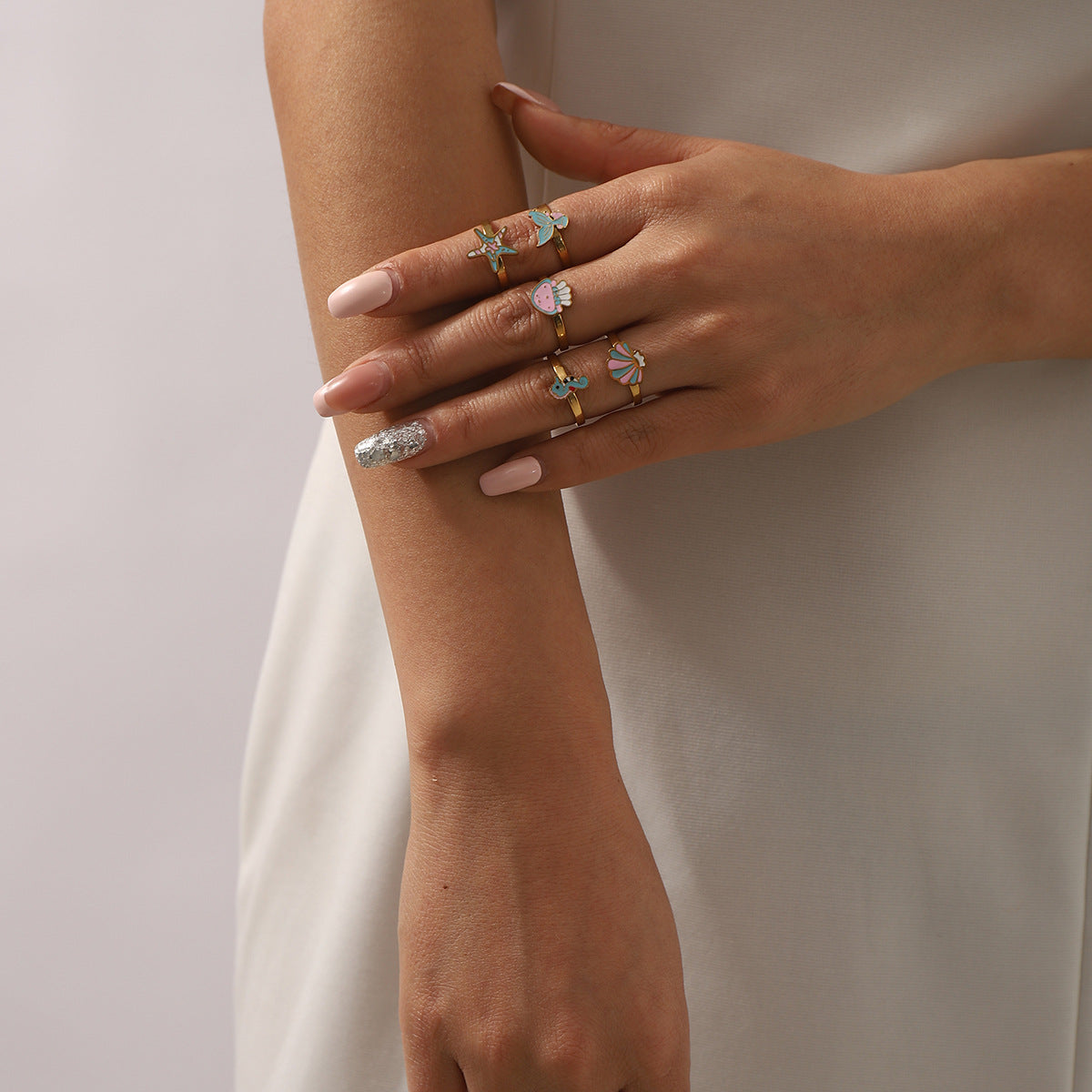 Wholesale Stainless Steel Ring Sweet and Cute Oil Drop Colorful Animal Ocean Style Ring