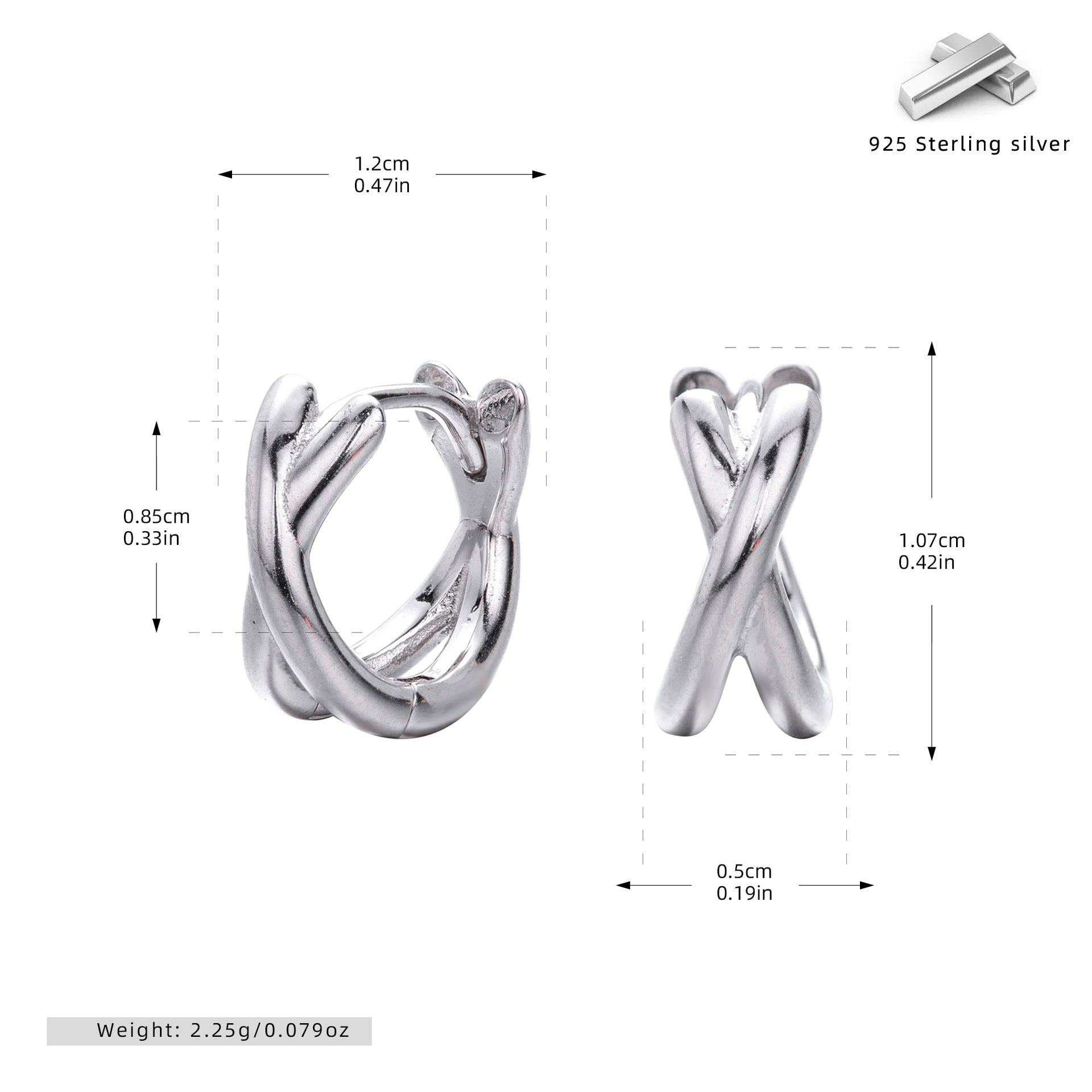 Wholesale s925 sterling silver cross simple bright face ear buckle earrings