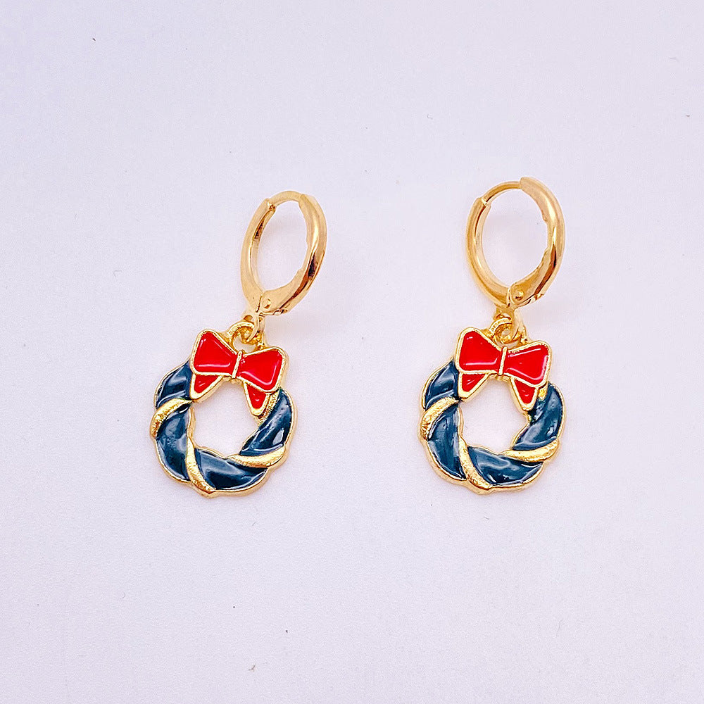 Wholesale Christmas Alloy Christmas Tree Snowman Oil Drop Pendant Earrings ACC-ES-ChenY067