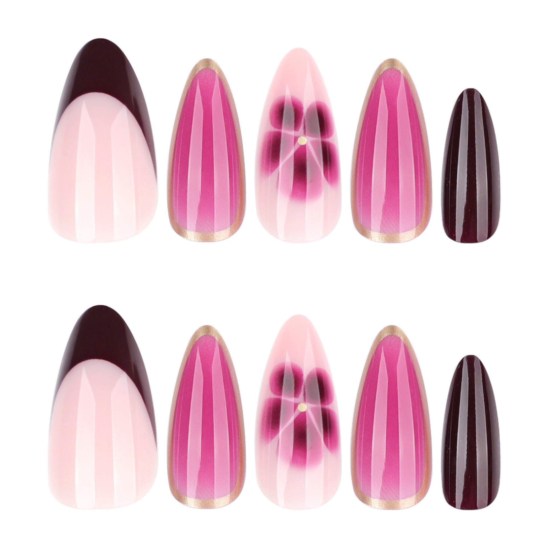 Wholesale 24 Pieces/box Red Rose Series Petals Flowers Nails Kits Nail Stickers