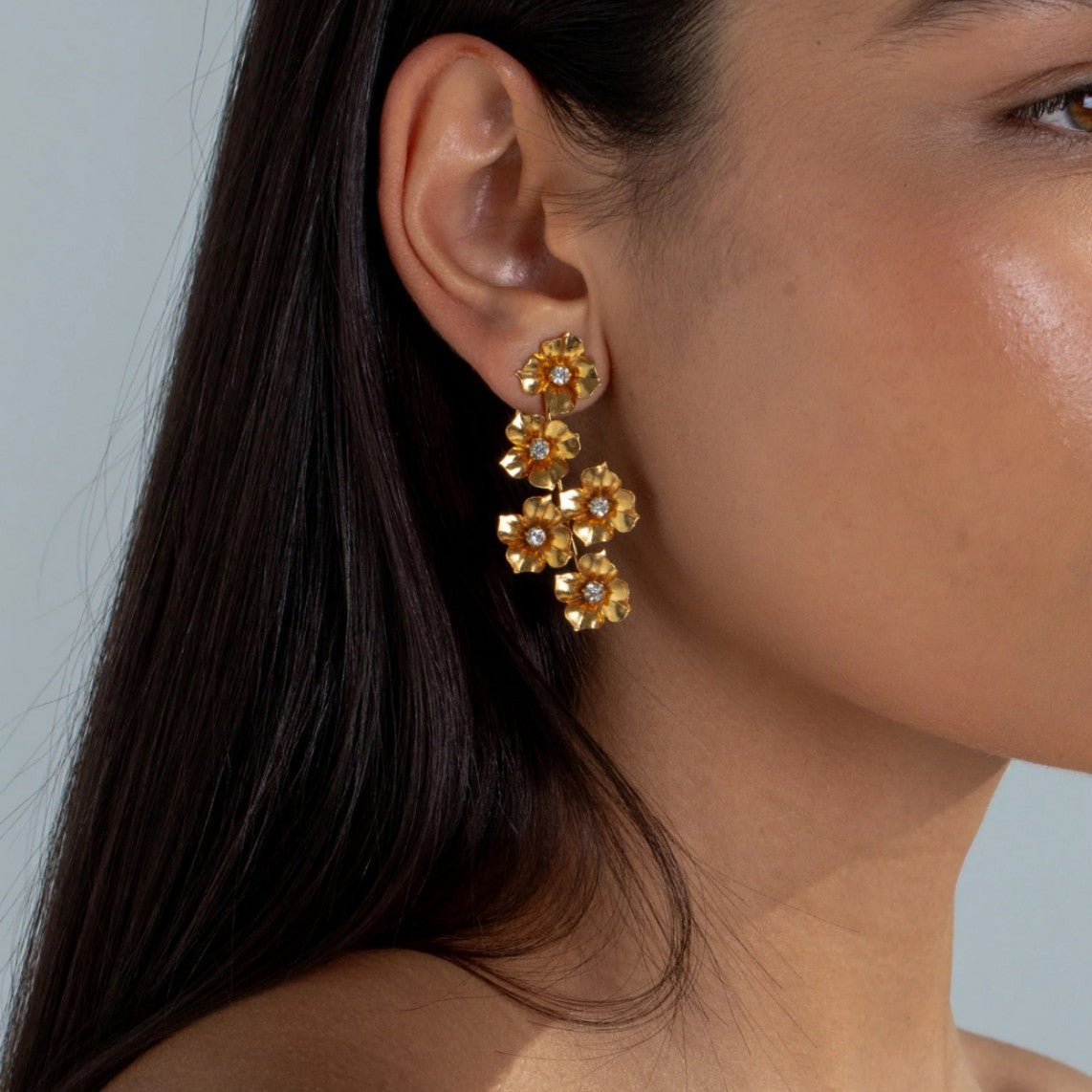 Wholesale  18K gold flower zircon earrings retro earrings