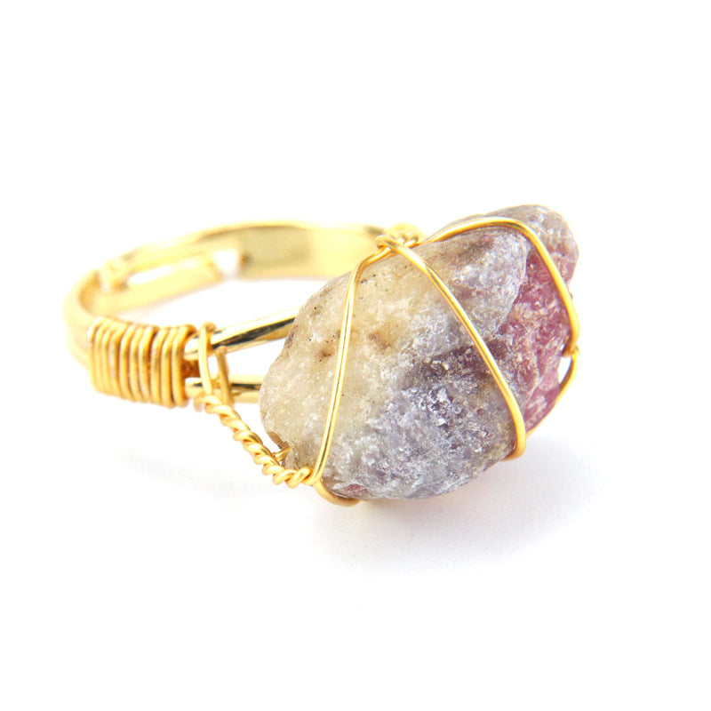 Wholesale Hand Wound Raw Stone Natural Stone Agate Adjustable Ring ACC-RS-HanX001